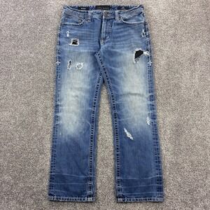 Y2K Affliction Blake Black Premium Jeans Mens 34 Back Pocket Flap Zip Buckle‎